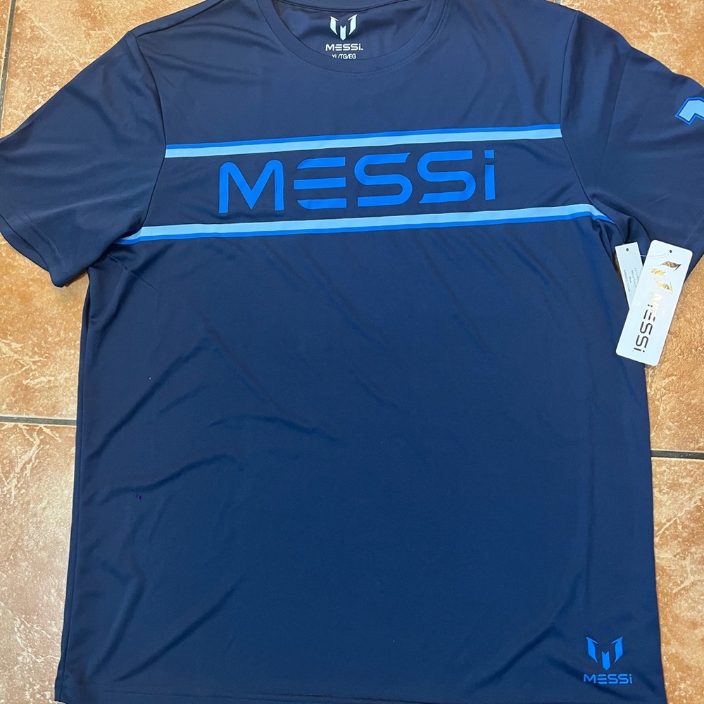 NEW Messi Collection Mens Athletic Shirt Size XL Lionel Messi Blue Short Sleeve